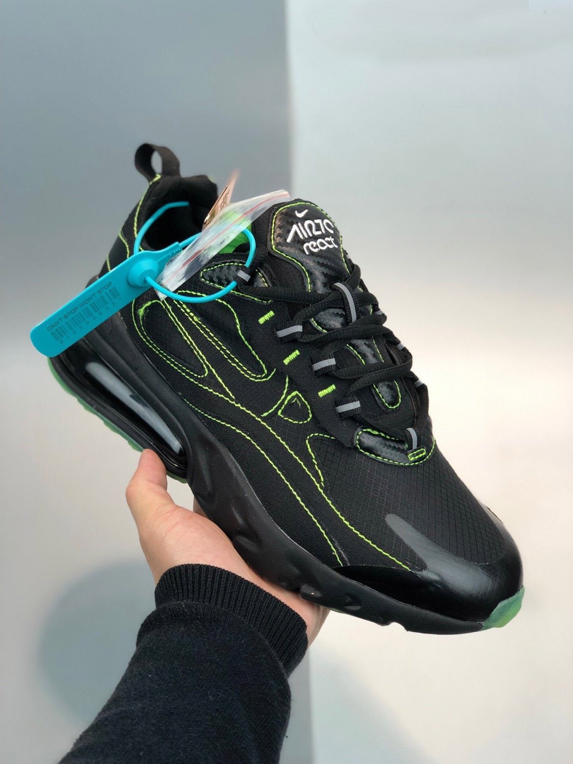 nike air max 270 react black electric green cq6549-001