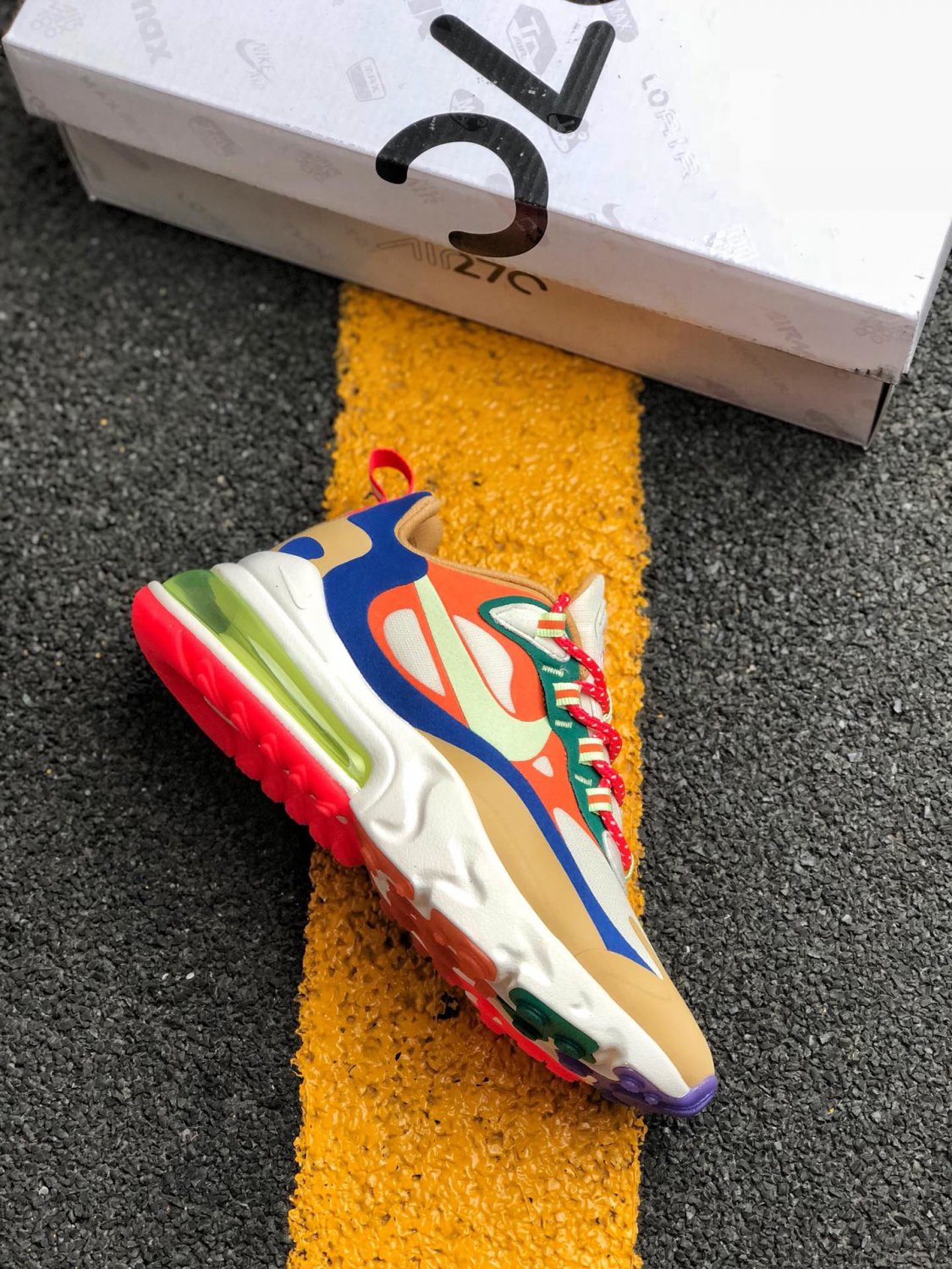 nike air max 270 react desert sand volt blue