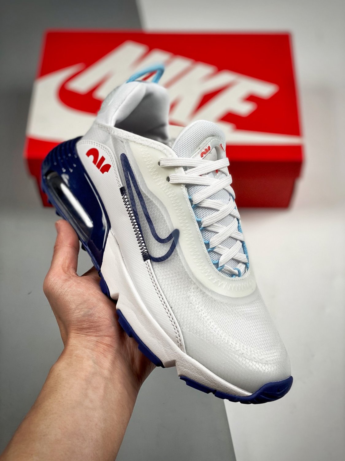nike air max 2090 white navy red dm2823-100