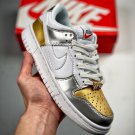 nike dunk low metallic goldsilver-university red-white