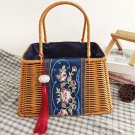 Rattan tote embroidered travel resort beach bag