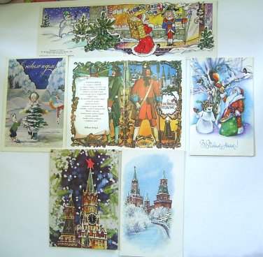 Soviet vintage postcards. New Year. Collectible postcards. USSR. Set 6 pieces