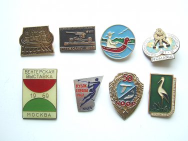 Soviet Vintage Pin, Badges, 7 badges Made in USSR, one in Romania. Set of 8 pieces