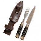 Barbecue Cutlery Set. Premium Knife & Fork Set, Stainless Steel + Leather Case.