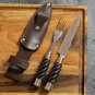 Barbecue Cutlery Set. Premium Knife & Fork Set, Stainless Steel + Leather Case.