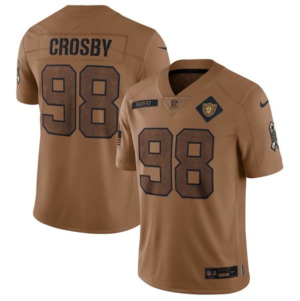 Raiders 98 Maxx Crosby 2023 Brown Salute To Service Stitched Men Jersey