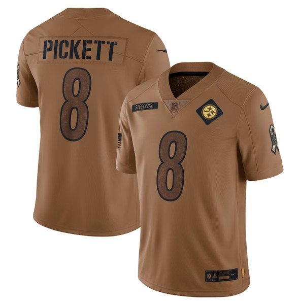 Steelers 8 Kenny Pickett 2023 Brown Salute To Service Stitched Men Jersey