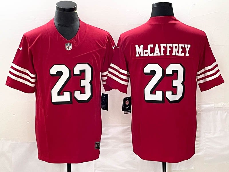 49ers 23 Christian McCaffrey Red Throwback 2023 F.U.S.E Stitched Men Jersey