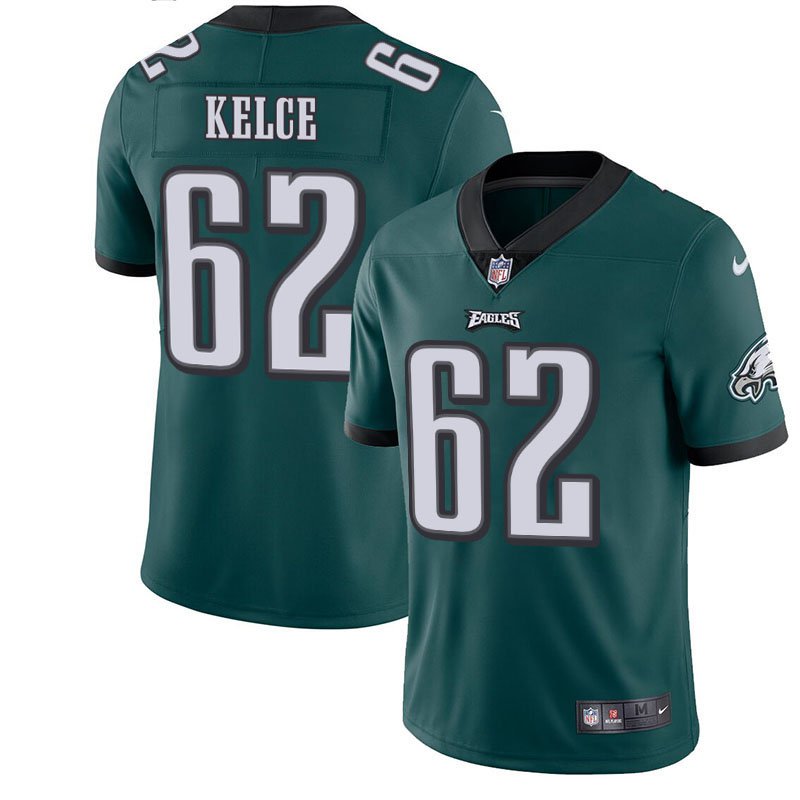Men's Eagles 62 Jason Kelce Midnight Green Stitched Limited Jersey