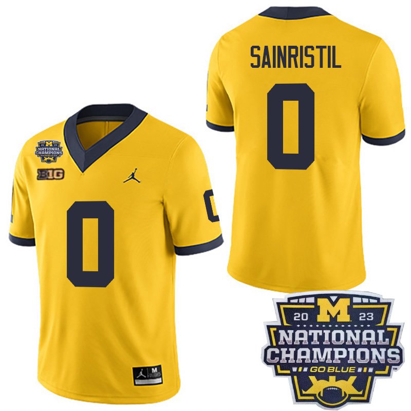 Michigan Wolverines 0 Mike Sainristil Yellow National Champions Youth 