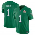 Men's Eagles #1 Jalen Hurts Kelly Green Super Bowl LIX Stitched Jersey