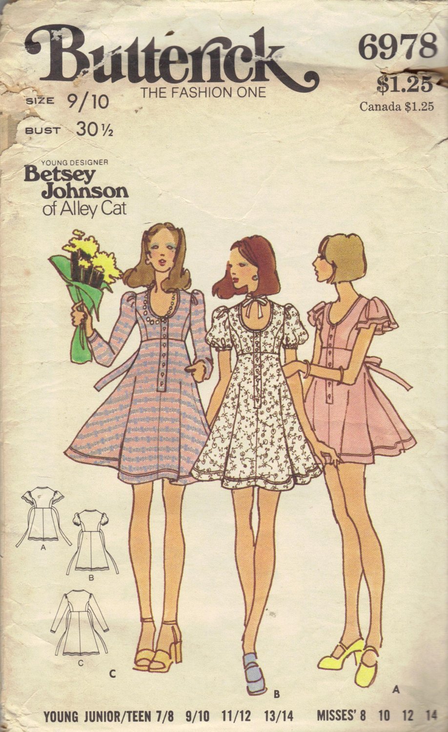 Betsey Johnson Butterick 6978 1970s Sewing Pattern