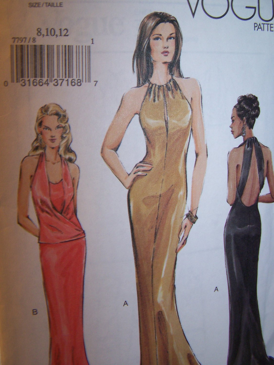 Vogue 7797 Evening Gown, Bias Cut Halter Top Sewing Pattern