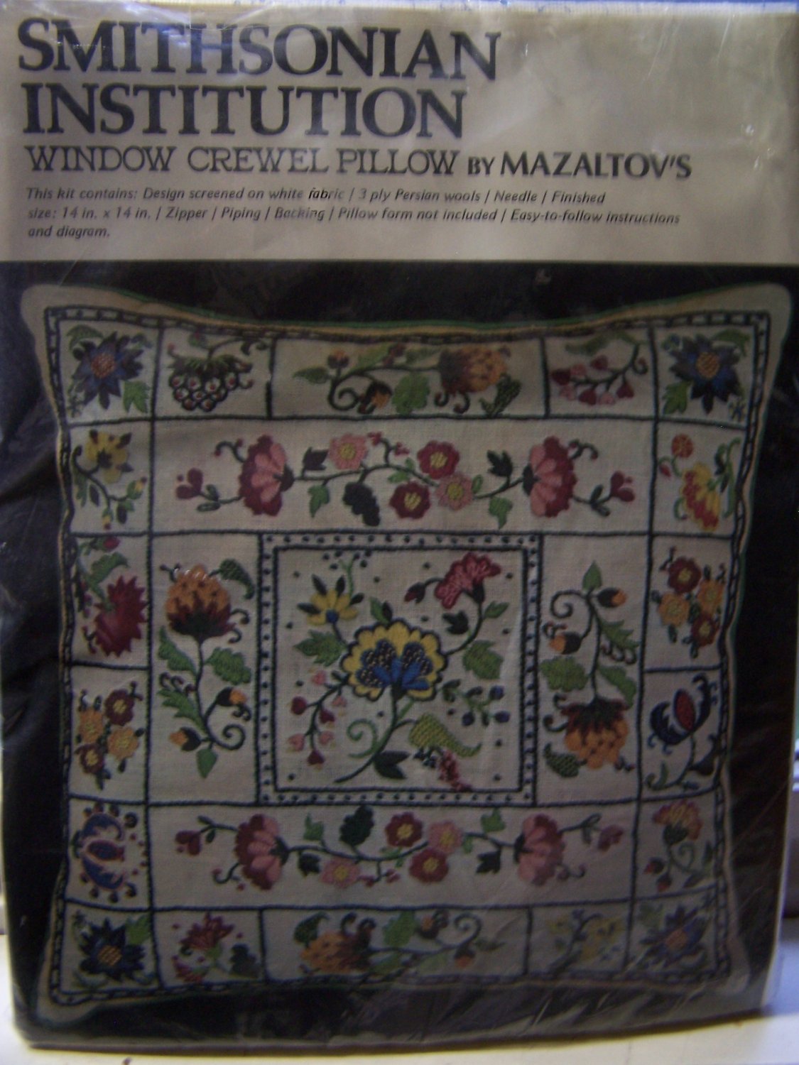 Smithsonian Institution Jacobean Crewel Embroidery Pillow Kit Vintage