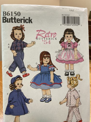 18" Doll Clothing Wardrobe Sewing Pattern Butterick B6150 Retro Butterick 54