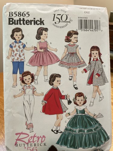 18" Doll Clothing Wardrobe Sewing Pattern Butterick B5865 Retro Butterick 56