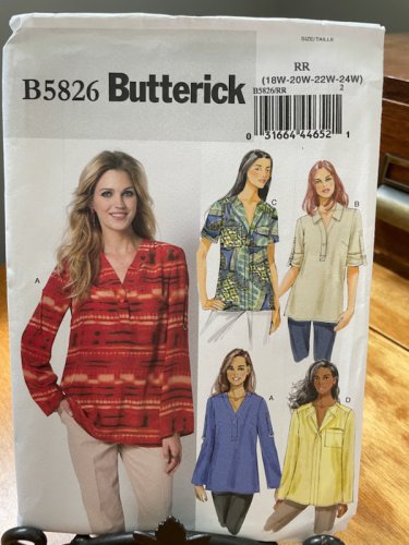 Butterick Sewing Pattern Plus Size Women's Shirt Sizes 18-24 Butterick B5826