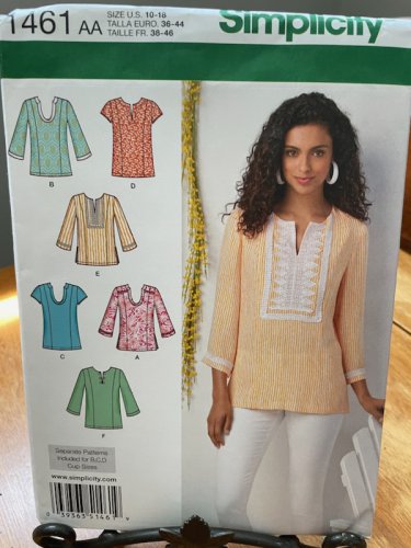 Simplicity Sewing Pattern Women's Tunic Top Sizes 10-18 Simplicity 1461