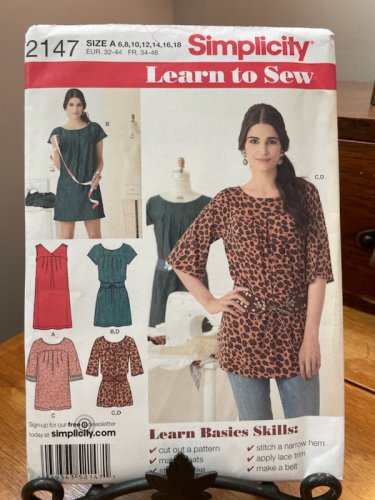 Simplicity Sewing Pattern Women's Mini Dress or Tunic Sizes 6-18 Simplicity 2147