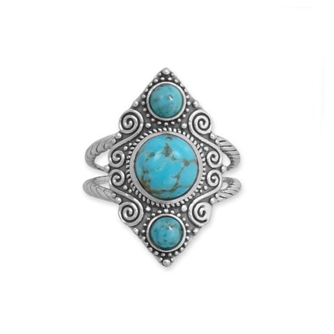 Sterling Silver Triple Turquoise Scroll Double Band Ring - sizes 6 to 9