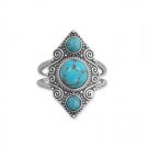 Sterling Silver Triple Turquoise Scroll Double Band Ring - sizes 6 to 9