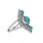 Sterling Silver Triple Turquoise Scroll Double Band Ring - sizes 6 to 9