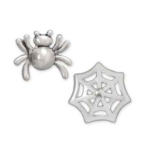 Sterling Silver Spider and Web Stud Earrings Mismatched Pair