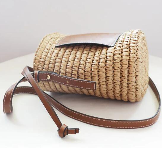 New Style Round Straw Tote Raffia Round Barrel Straw Woven Crossbody Bag Handbags