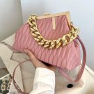 Triangle Pleat Shoulder Bag Gold Thick Chain Women