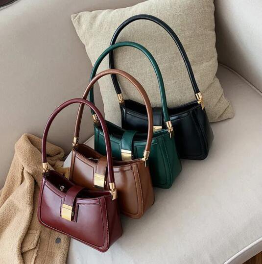 Solid Color PU Leather Shoulder Bags For Women