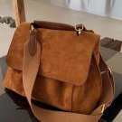 PU Leather Flap Shoulder Bags For Women Vintage Wide Strap Crossbody Bag