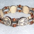 Peace Sign Resin and Wood Beads Stretch Bracelet Multicolor