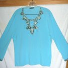 A.D. ORIGINALS Womans Size XL Aqua Blue Blouse Embellished STRETCH Blouse