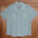 ALFRED DUNNER Womans Blouse Size 14P Green Metallic Floral Button Down Shirt