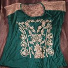 Carol Rose Women's 2X Pull Over Sleeveless Tunic Blouse Green White Embroidery