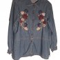 Erica & Co Womans Size Medium Blue Jean Shirt Embroidered Flowers
