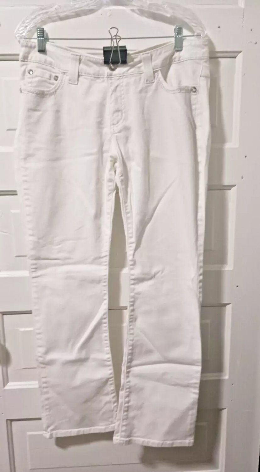 Womans Lee Platinum Sz 12 Short Jewel Silver Trim Midrise White Jeans