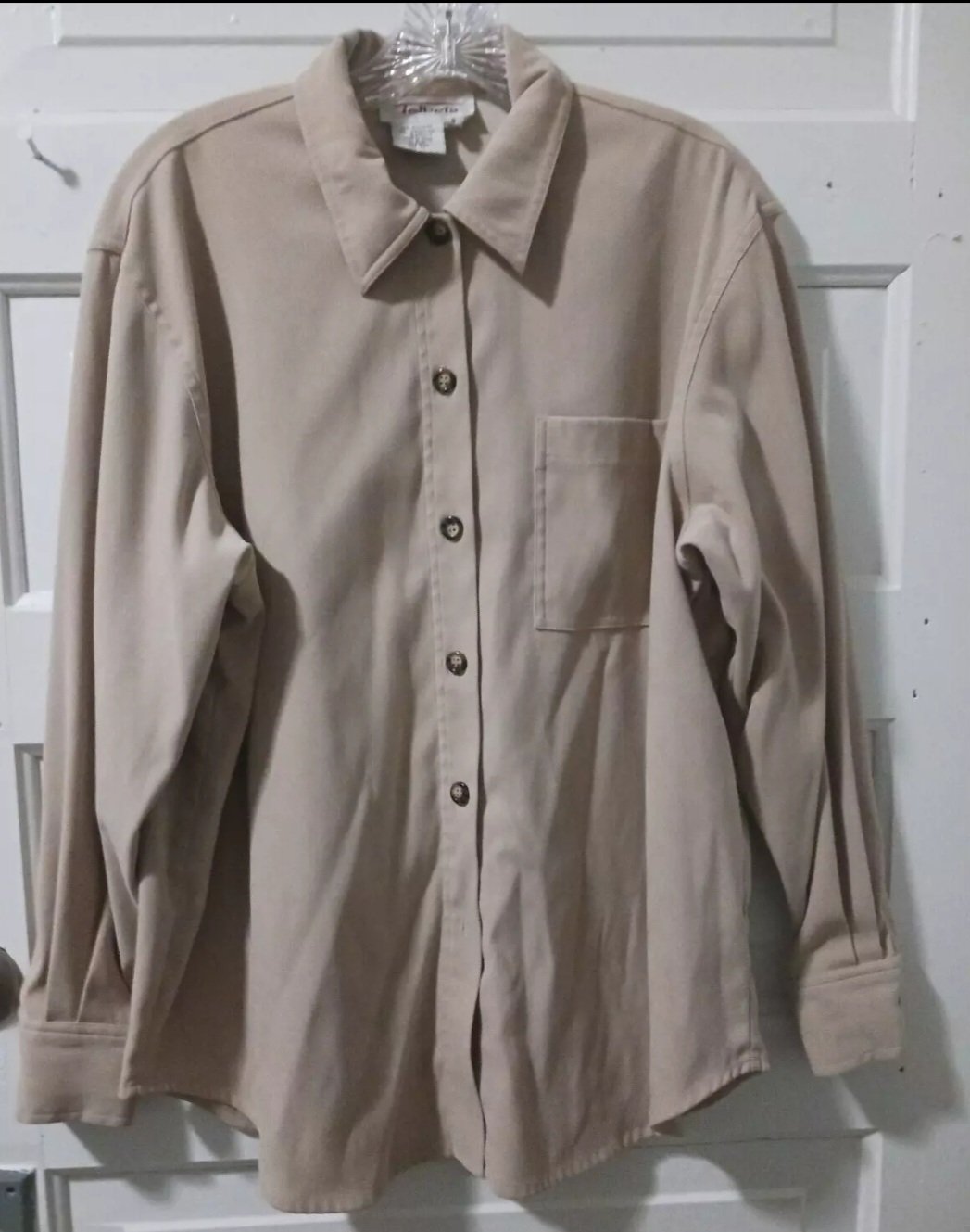 Talbots Womans Small Beige Long Sleeve Plush Button Up Shirt