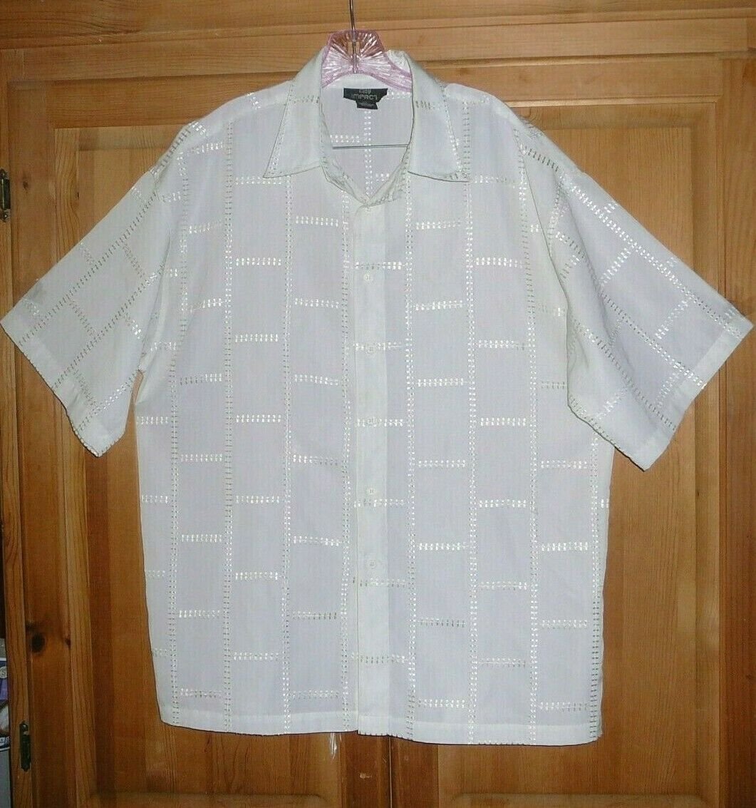 Mens XLarge City Impact Ivory Stitch Design Button Short Sleeve Shirt