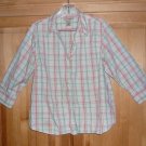 Womans Medium Blouse Plaid V-Neck Button Down Stretch Shirt by Mountain Lake
