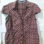 CATO Womans Large V-Neck Ruffle Edge Brown Stripe & Sparkle Blouse