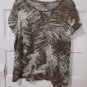 White Stag Womans 12-14 Green & Brown Accented Blouse with Side Ties