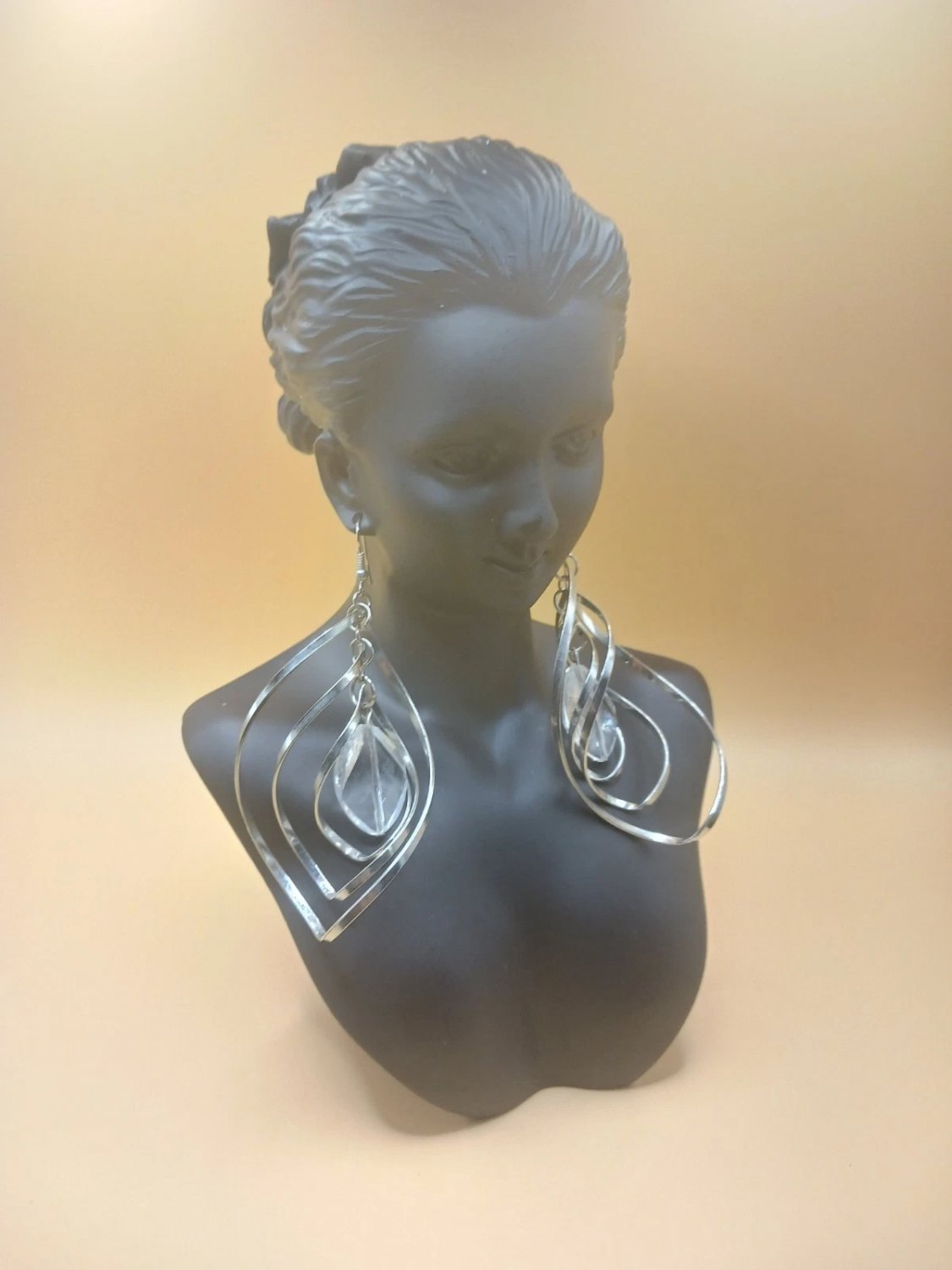 Silver Tone Swirl Long Dangle Earrings