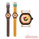 Wooden Watch Hexo Orange & Leather Strap