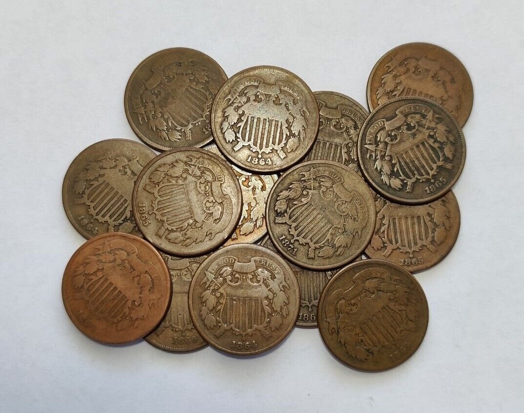 (1) Early U.S. Two Cent Coin / G-VG / 1864-1873 / Old Antique Money