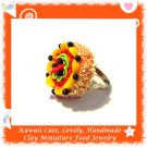 FOOD JEWELRY - HANDCRAFTED MINIATURE PEACHES AND STRAWBERRY CAKE PENDANT RING ECMFJ-RG2001