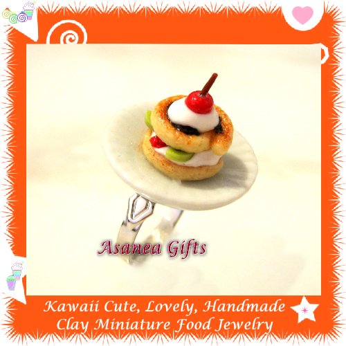 FOOD JEWELRY - HANDCRAFTED MINIATURE FRUIT PASTRY PENDANT RING ECMFJ-RG1003