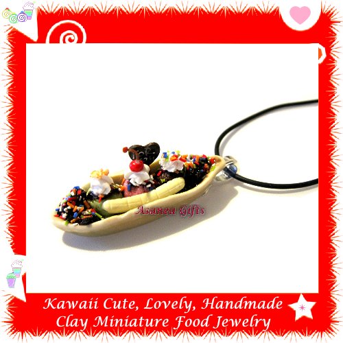FOOD JEWELRY - HANDCRAFTED MINIATURE ICE CREAM SUNDAE PENDANT NECKLACE ECMFJ-PE1005