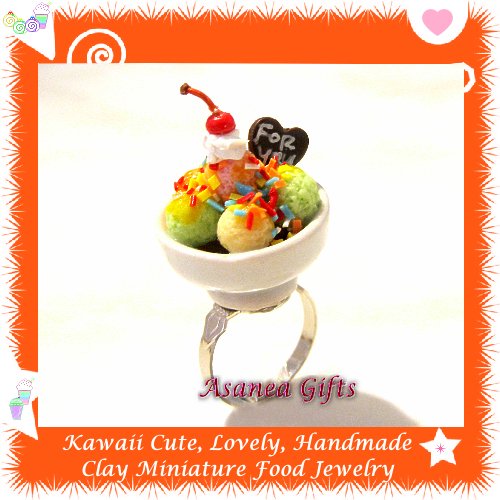 FOOD JEWELLERY - HANDCRAFTED ICE CREAM BOWL PENDANT RING ECMFJ-RG1014