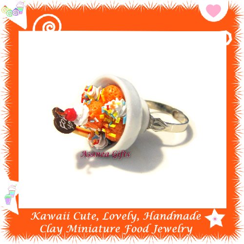 FOOD JEWELLERY - HAND MADE ORANGE ICE CREAM BOWL PENDANT RING ECMFJ-RG3003